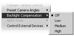 Enable Backlight Compensation Backlight compensation is a camera feature used to compensate for camera views with strong backlighting, i.e., viewing a dark image against a strong backlight.