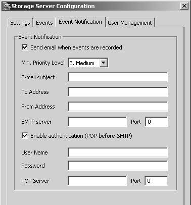 Setting up Event Notifications Set up a user to receive Event Notification emails The Storage Server Configuration dialog, Events and Event Notification tabs allow you to set up event priorities and