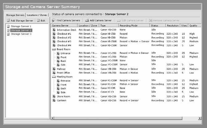 Camera Summary Window About the Storage and Camera Server Summary Window Click the Camera Summary tab to open the