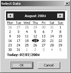 Add button below the Days field. This will bring up the Select Date calendar. Click a day in the calendar to select it and then click OK to close the calendar (shown below).