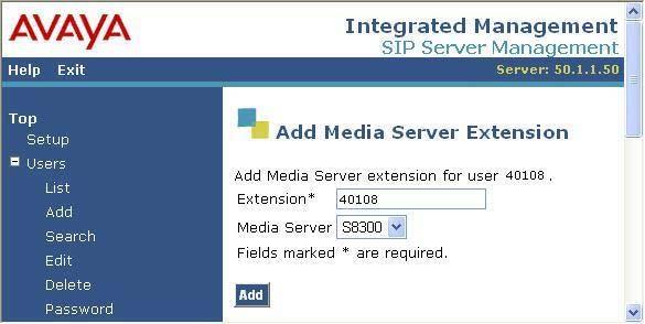 8. The Add Media Server Extension page will appear. In the Extension field, enter the same extension used in the previous step.