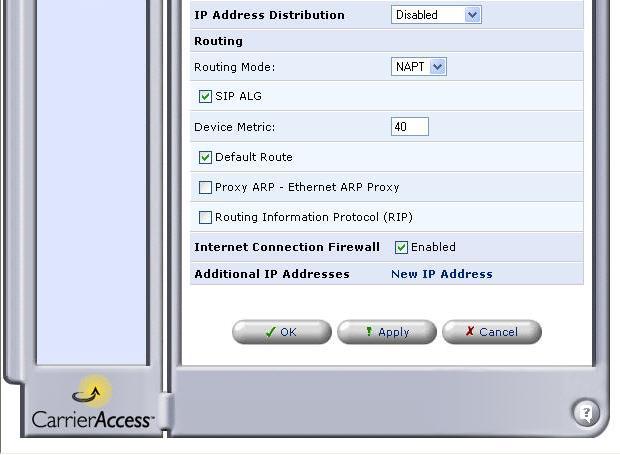 10. In the lower half of the right pane, configure the following settings for Ethernet 2. IP Address Distribution: Select Disabled. Routing Mode: Select NAPT.