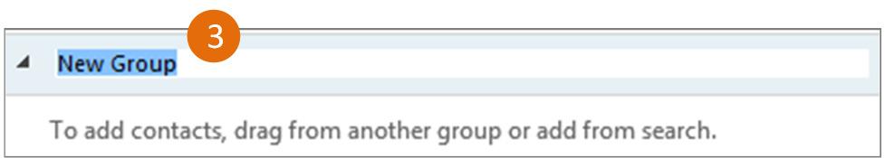 Click the Add a Contact button. 2. Select Create a New Group. 3. Begin typing your new group name.