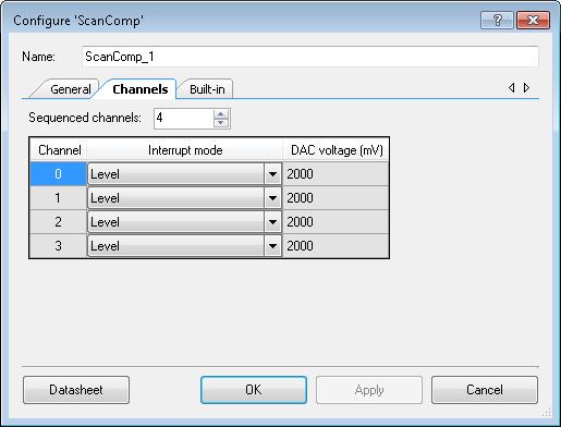 Scanning Comparator Channels Tab Sequenced channels This parameter selects up to 64 channels.