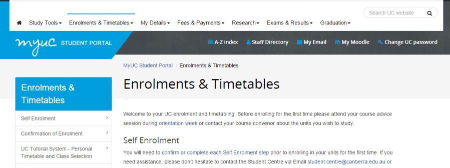toolbar Click on Self Enrolment from
