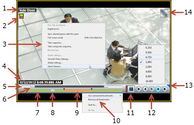 Chapter 4 Controlling Video Playback Figure 4-3 describes the main recording features and controls. Figure 4-3 Viewing Recorded Video 1 Camera Name Source of the recorded video.