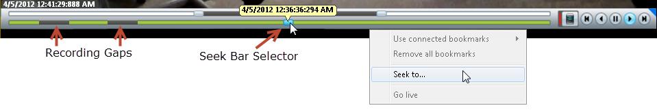 In the following example, the entire range of recorded video is selected (the range bar selectors are to the far right and left). To display the timestamps, click a selector.