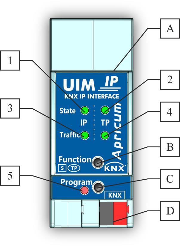 2 UIMip PRODUCT DESCRIPTION The Apricum IP interface UIMip connects a personal computer to the KNX TP bus via Ethernet. As a tunnelling 1 device the UIMip uses no KNX communication objects.