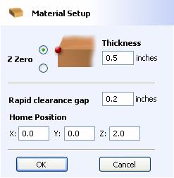 7. Select the Material Setup icon from the Toolpath Operations list on the Toolpaths tab and specify the