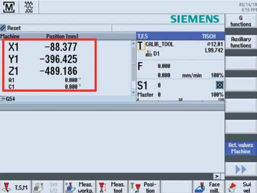 Write down the positional values in the MCS of the machine position display for the X- and Y-axis.