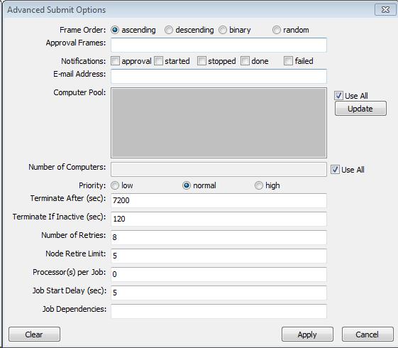 Appendix L Appendix L Job Submission Advanced Settings This appendix provides the reference information for the common Advanced settings for all the applications plug-ins for EnFuzion3D, shown in