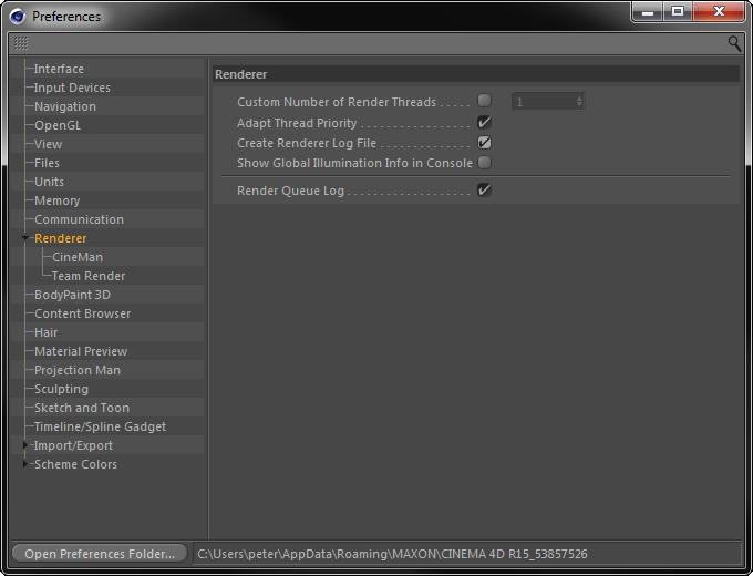 Selecting menu EditPreferences:Renderer Checking Create Renderer Log File This is shown in Figure 6-