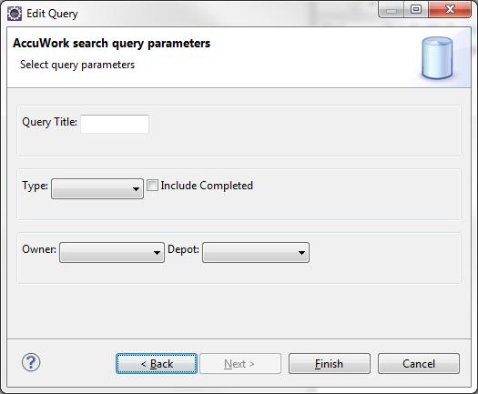 3. Change the settings to edit the query. 4. Click Finish to commit your changes. Running an AccuWork Query To run an AccuWork query in a Mylyn view: 1.