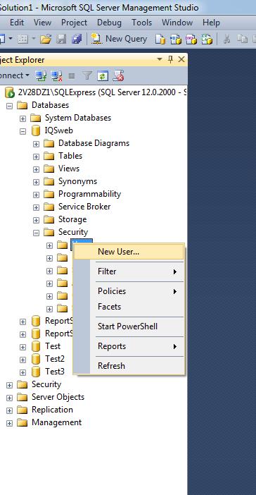 j. Go into the Object Explorer, expand the Databases object and find the new database you created.