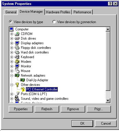 APPENDIX B I want to uninstall/reinstall the Ethernet Adapter. What do I do? Uninstalling (and reinstalling) the Ethernet Adapter in Windows 95/98 1. Select Start -> Settings -> Control Panel.