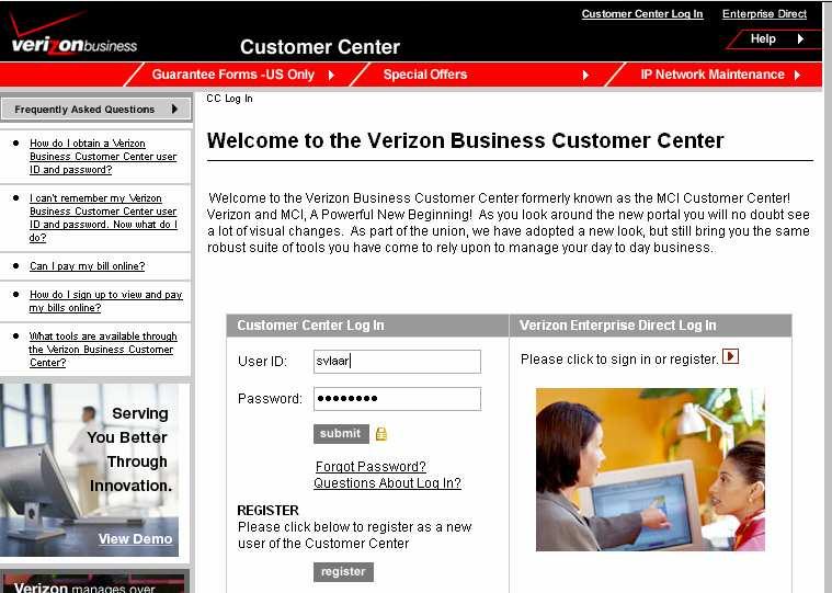 Once you have received your Verification Code via email, return to https://customercenter.mci.