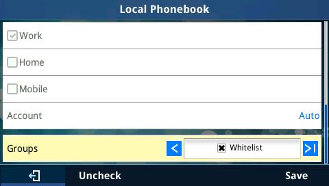 Figure 37: Black/White List Or users can add a contact to Blacklist or Whitelist from the phone LCD under Menu > Contact > Local Phonebook as shown below.