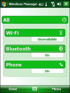 1 devices include Wireless Manager, which provides a simple method of enabling and disabling the phone. To open Wireless Manager, tap the Connectivity icon.