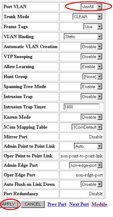 Select the VLAN to be bound to the port from the Port VLAN drop-down menu.