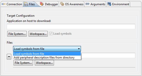 5-12 Files Options Files Options The Files tab allows the following settings to be configured: Application on host to download the file name of the application to be downloaded to the target.
