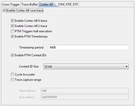 Figure 5-20: DTSL Configuration Editor - Cortex-A9 The following Core Tracing Options are available: Enable Cortex-A9 0 core trace check to enable tracing for core #0 Enable Cortex-A9