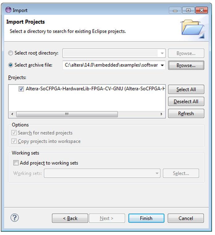 Importing the Hardware Library Sample Application 4-35 Figure 4-12: Select Imported File 5. Click Finish. The project will be imported.