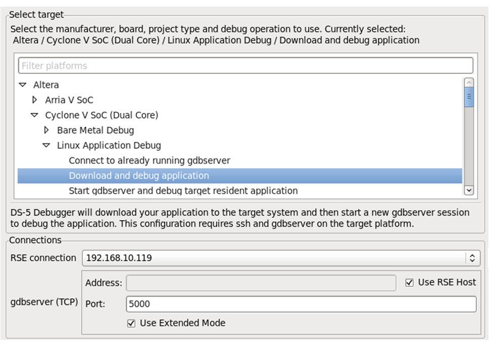Running the Linux Application Debugging Sample Application 4-63 Figure 4-36: Connection Settings 6. Go to Files tab, and set the Target Configuration parameters: a.