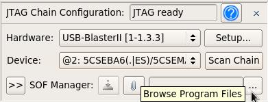 In SignalTap II, under SOF Manager, click the Browse " " button, browse to the file <SoC EDS Installation