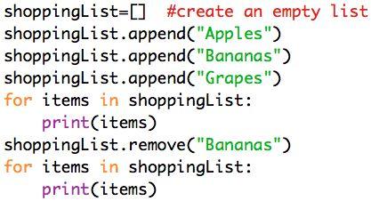 You can also add and remove things to and from a list: The above code creates