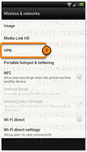 Go to 'VPN': In the 'Wireless and network settings' menu, click the 'VPN' icon/line