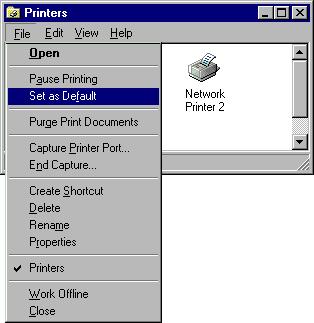 The network printer that you designated as the default printer will now have a check