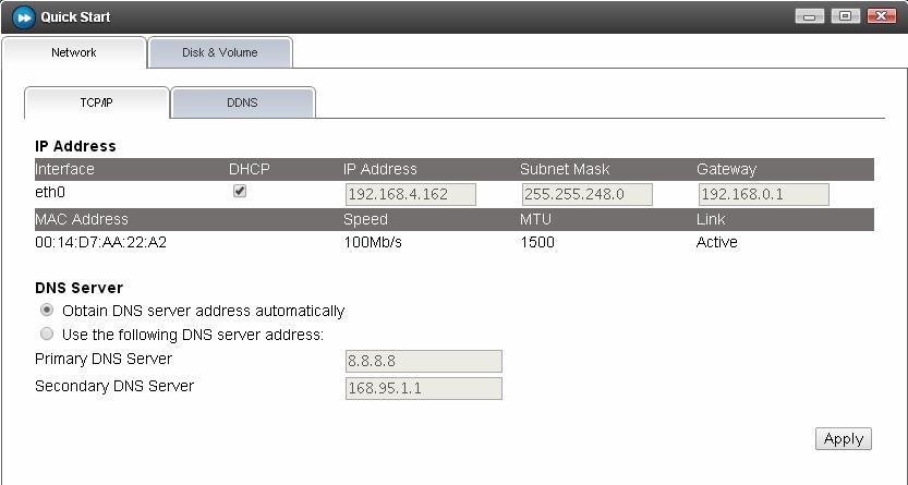 2 Getting Started 2.6 Network Settings By default, GV-NAS System is randomly assigned with an IP address by the DHCP server when it is connected to the network.