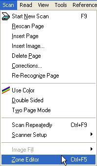 Chapter 2. Document Preparation 1. From the Scan menu, select Zone Editor.