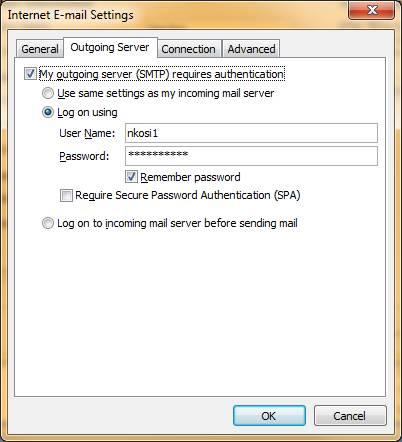 logon credentials. 10. Select the Outgoing Server tab. 11.