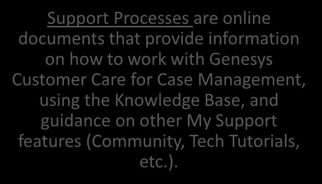 My Support: Support Documentation Documentation (Genesys Docs site) can be accessed by