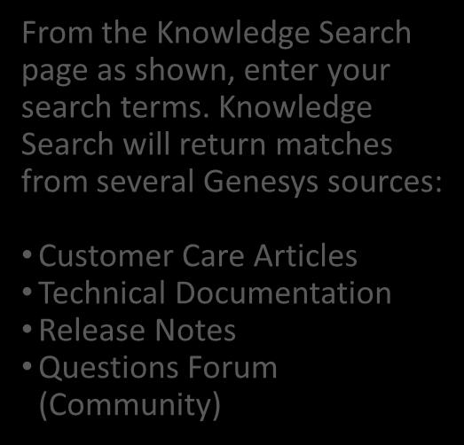 From the Knowledge Search page as shown, enter