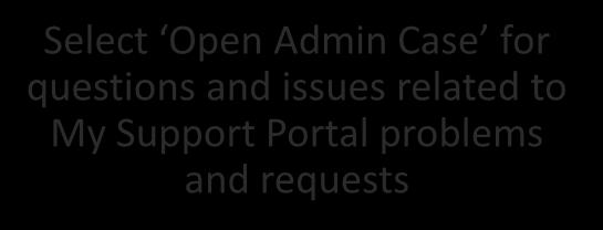 My Support: Opening an Admin Case Select Open Admin Case for