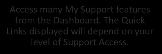 My Support: My Support Dashboard Access many My Support features from the