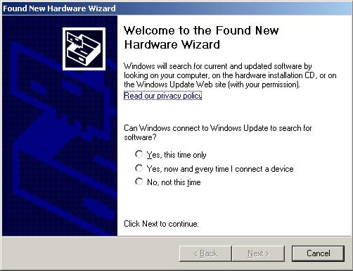 The Found New Hardware Wizard dialog will be presented.