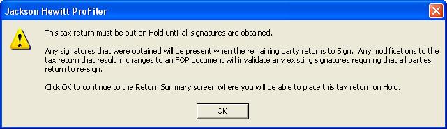 Click OK. Then click Exit from the ProFiler Return Summary screen. The following message appears. Click No.