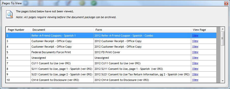 Print Opens a dialog box that allows you to print documents in the document package.