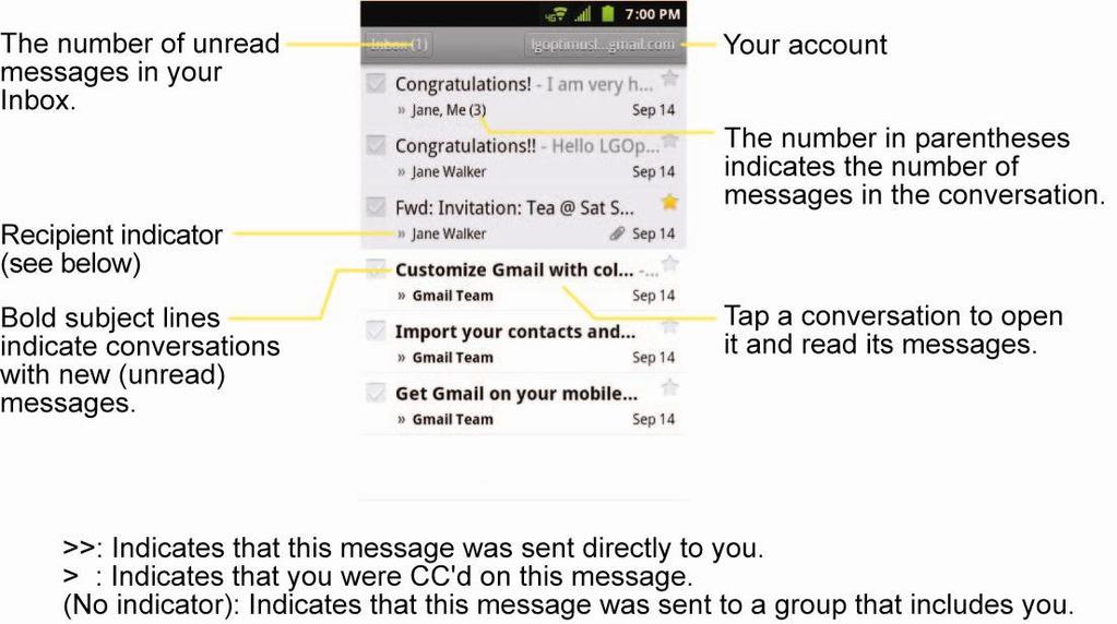 Open Your Gmail Inbox When reading a message, tap > Go to inbox. or When viewing a list of labeled conversations, tap > More > Go to inbox.