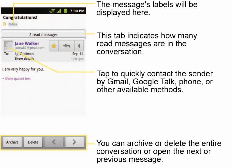 The Google Talk online status will appear next to the name of the sender of each message if the sender has a Google account.