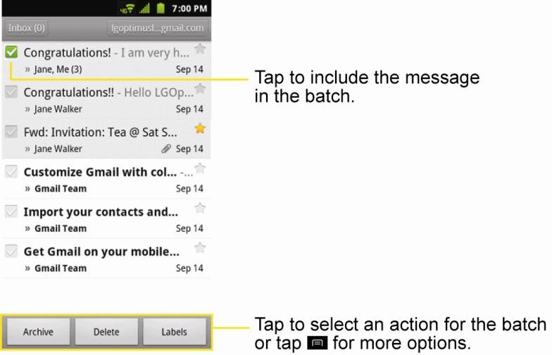 Work with Conversations in Batches With Gmail, you can archive, label, delete, or perform other actions on a batch of conversations at once. 1.