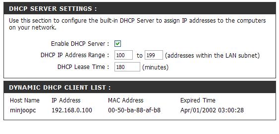 DHCP Server Settings DHCP stands for Dynamic Host Control Protocol. The EH100 has a built-in DHCP server.