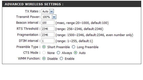 TX Rate: Select the basic transfer rates based on the speed of wireless adapters on your wireless network. It is strongly recommended to keep this setting to Auto.