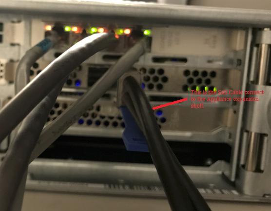 Connect the SAS cable between the MegaRAID Controller 9380-8e, which can be found in the UDP Appliance Server, and the MegaRAID Controller in the UDP Appliance expansion shelf.