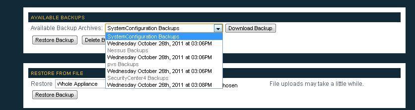 Once you have confirmed the backup exists and optionally downloaded a copy, reboot the appliance via the console or Restart Appliance button on the Administration page.