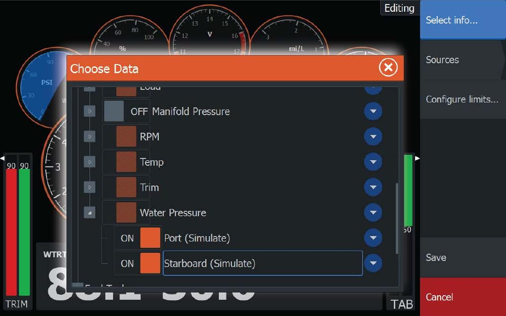 Edit a dashboard Activate the dashboard you want to edit, then: 1. Activate the menu 2. Select the edit option 3. Select the gauge you want to change.