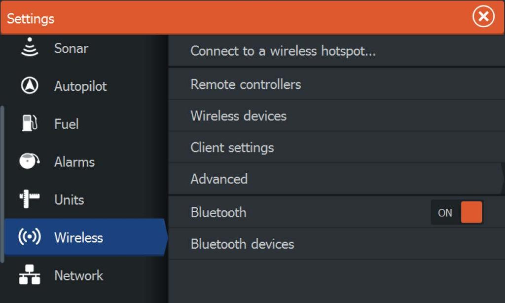 Connect to a wireless hotspot Displays the Wireless device dialog that you can use to connect the wireless functionality to a wireless hotspot.